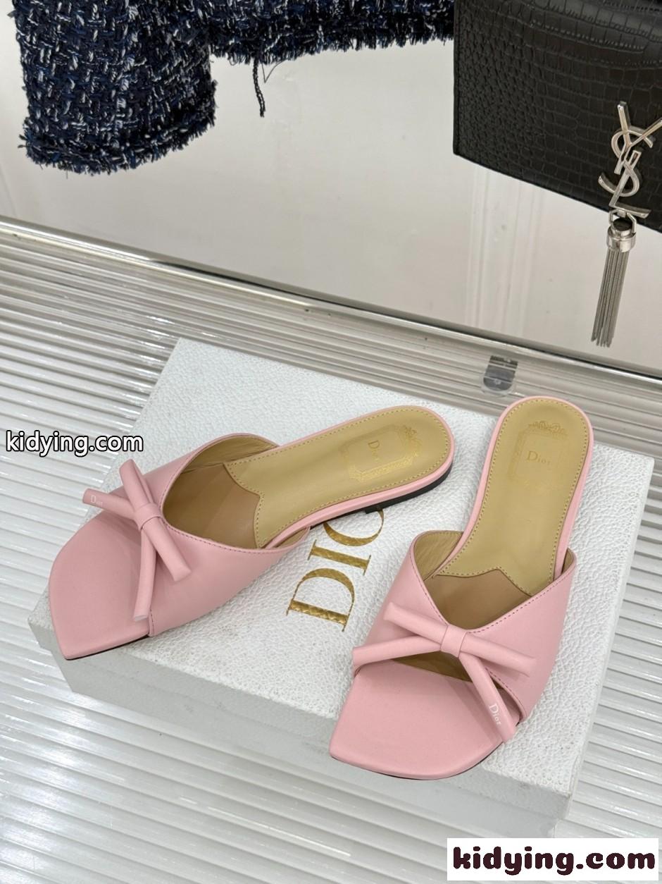 洗練された Dior Bow スライド クリスチャン・ディオール サンダル コピー ピンク-1