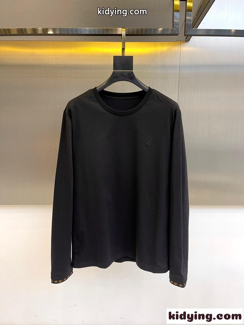 シンプル コットン 長袖Tシャツ ルイ・ヴィトン Tシャツ コピー ブラック-0