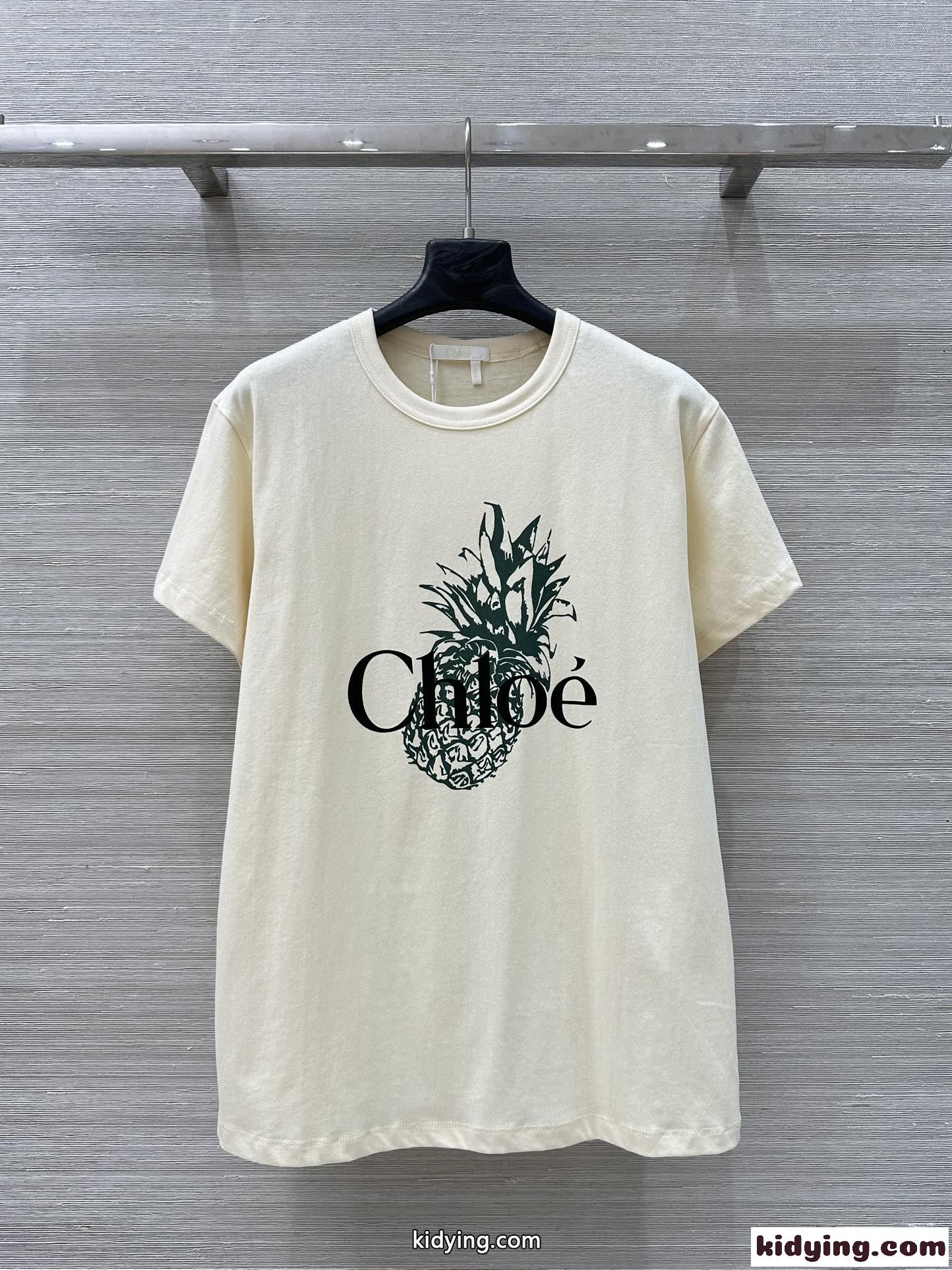 シンプル プリント コットン 半袖Tシャツ クロエ Tシャツコピー クルーネック-2