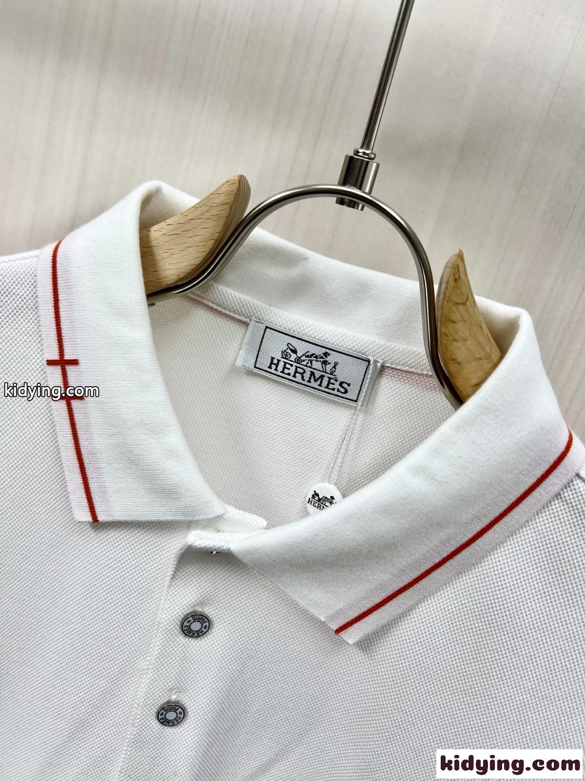 洗練された カジュアル コットンピケ ポロシャツ エルメス Tシャツ コピー ホワイト-2