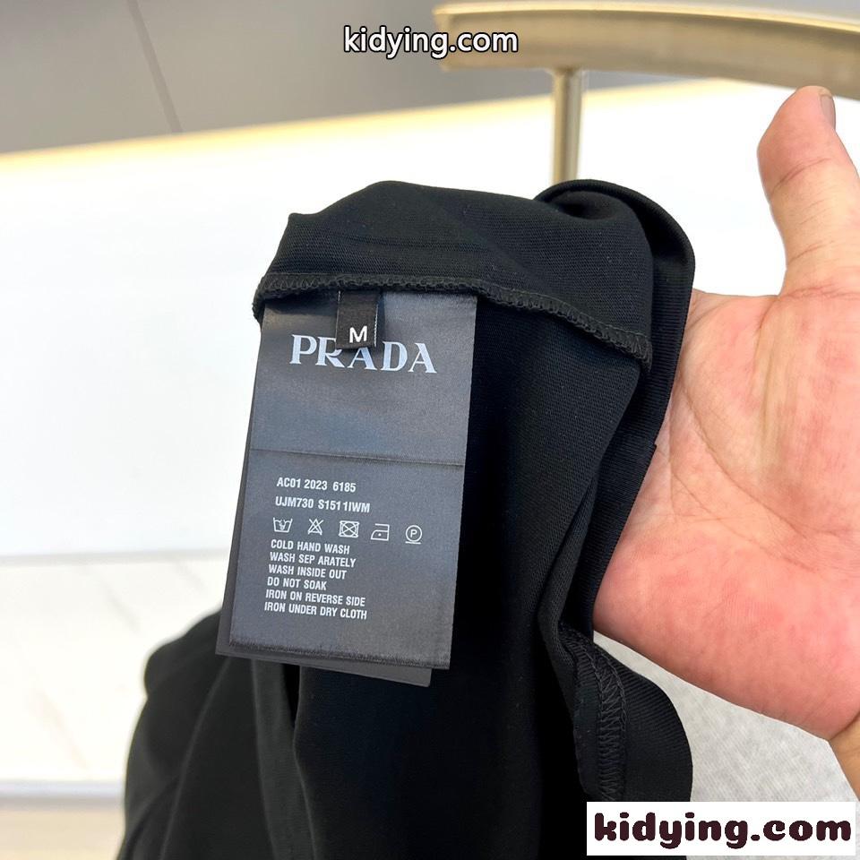 シンプル トライアングルロゴ付き 半袖Tシャツ プラダ Tシャツ コピー ブラック-3