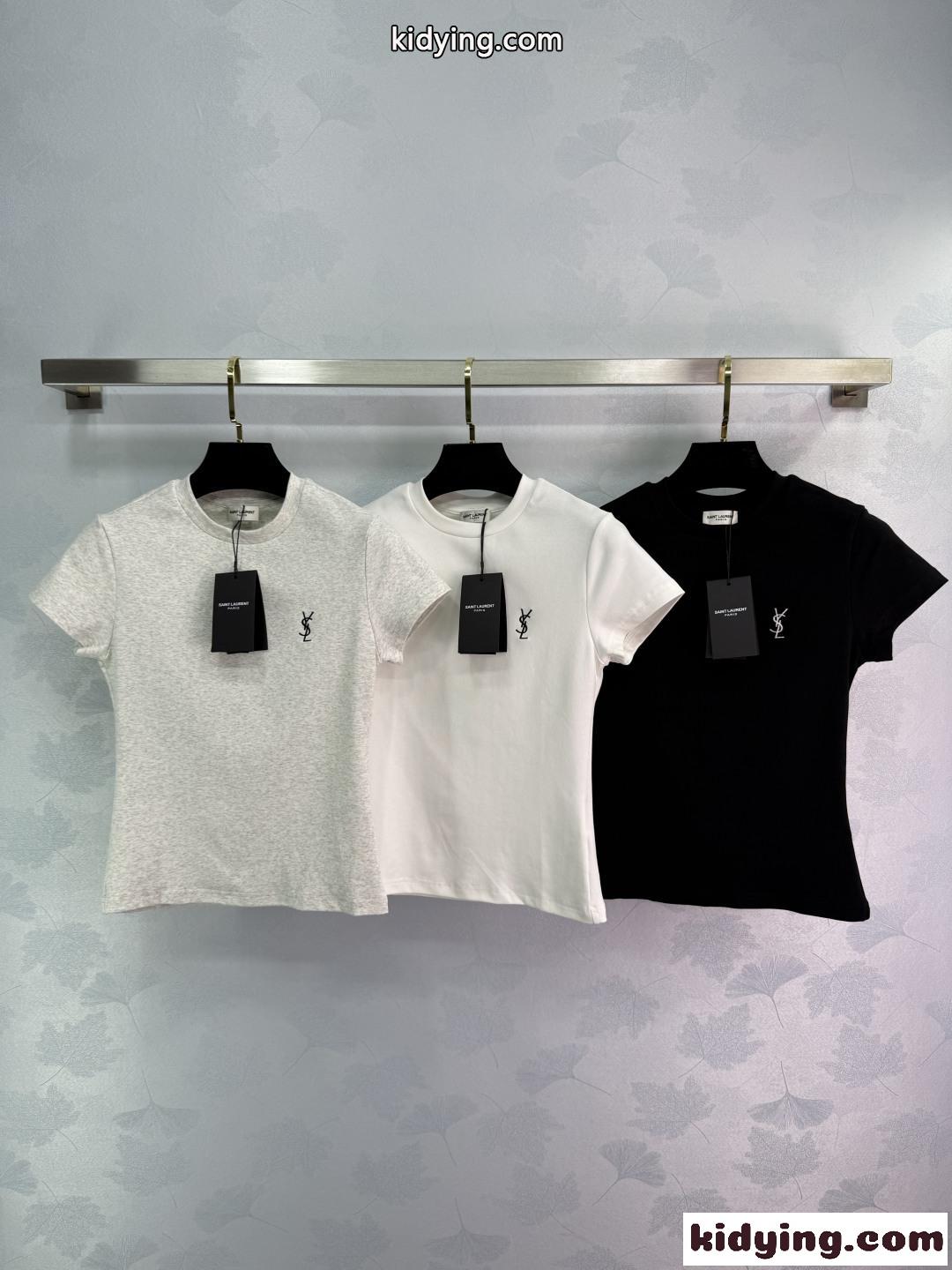 フェンミン カジュアル 半袖Tシャツ イヴ・サンローラン Tシャツ コピー コットン-1