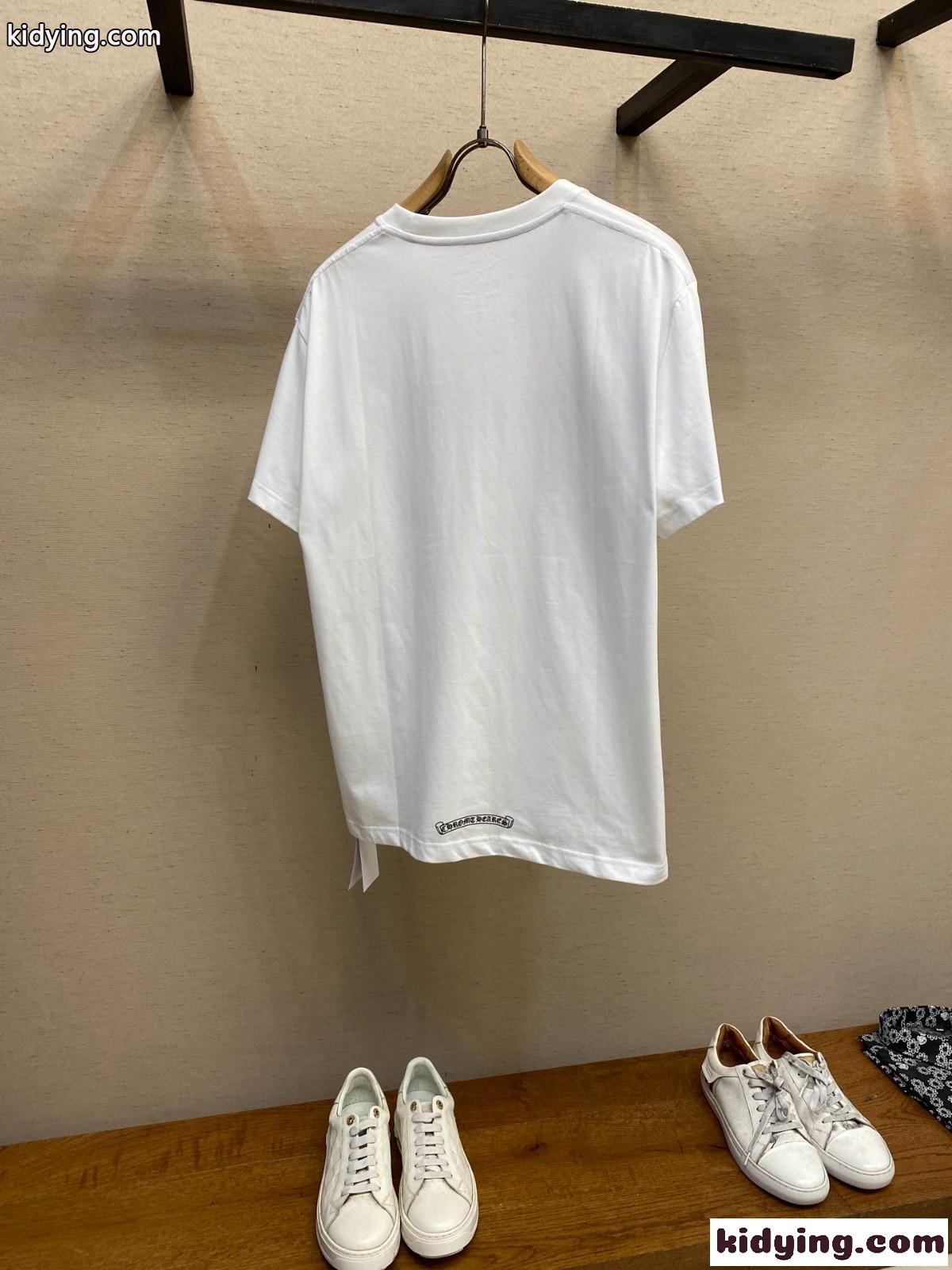 お洒落 ロゴプリント クルーネック 半袖Tシャツ クロムハーツ Tシャツ コピー コットン ホワイト-2
