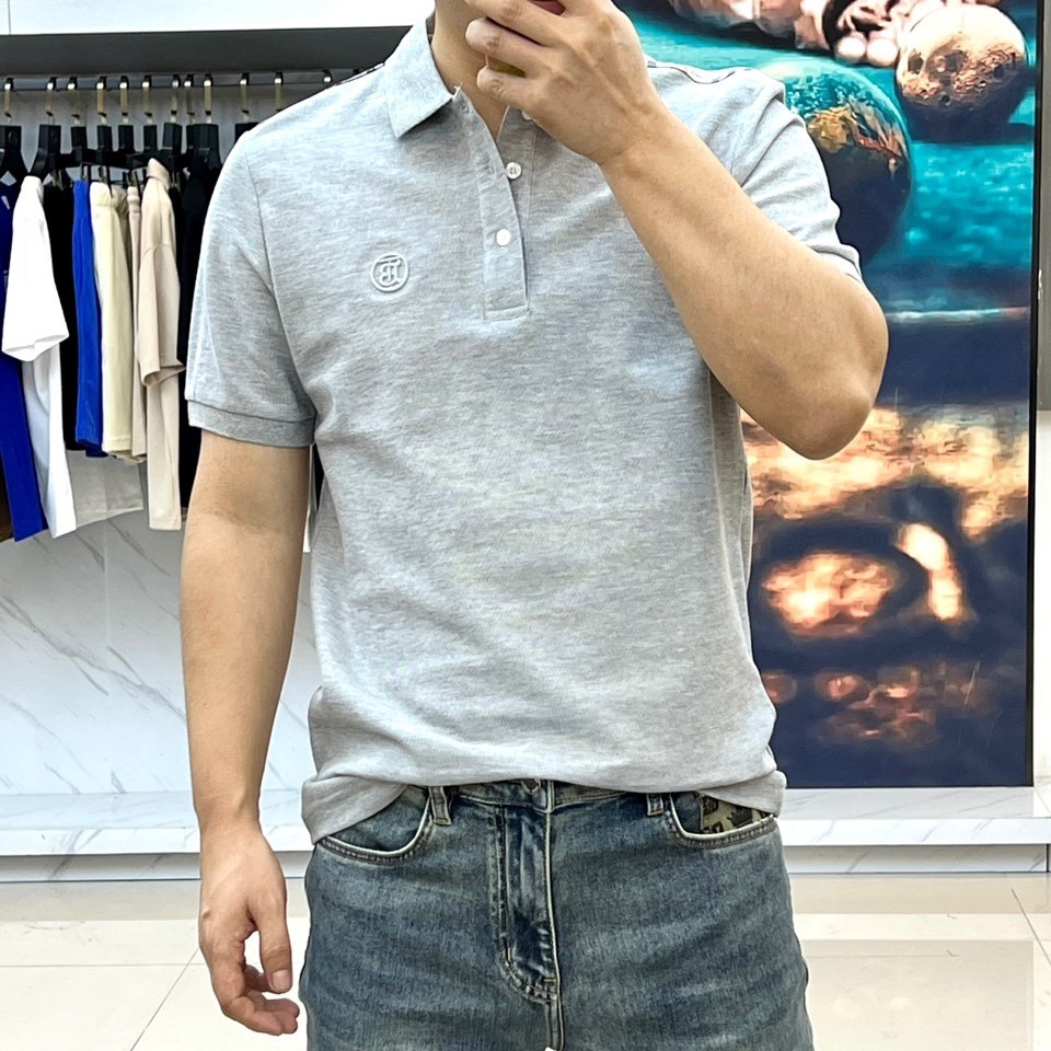 上品 カジュアル バーバリー 半袖Tシャツ コピー コットンピケ ポロシャツ グレー-1