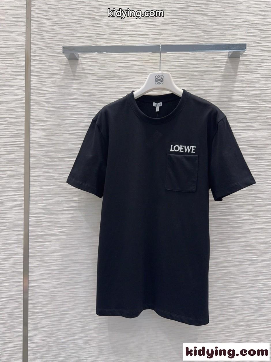 ロゴ入り クルーネック 半袖Tシャツ ロエベ Tシャツ コピー ブラック-0