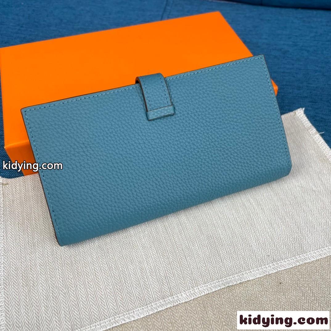 エルメス 財布 コピー シンプル 上品 レディース 長財布 無地 収納力バツグン ウォレット ブルー-2