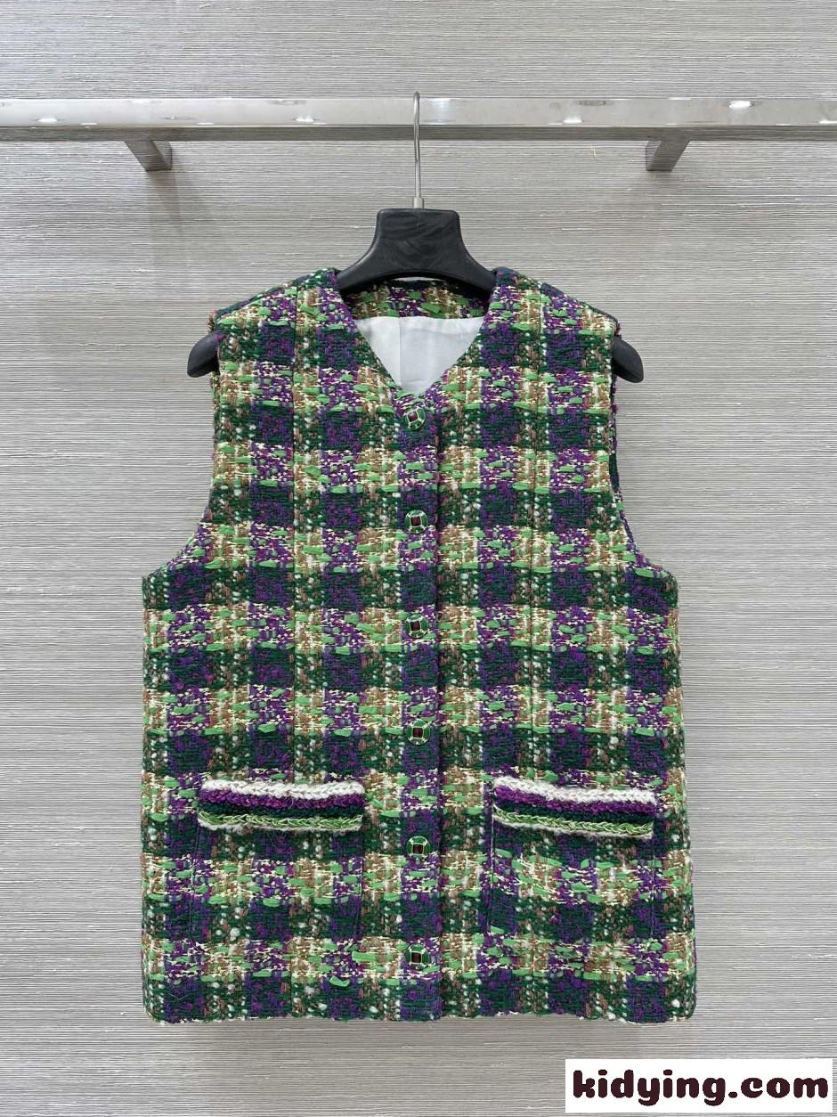 上品ツイード ココネージュ ジレ ベスト シャネル ジャケット コピー グリーン-2