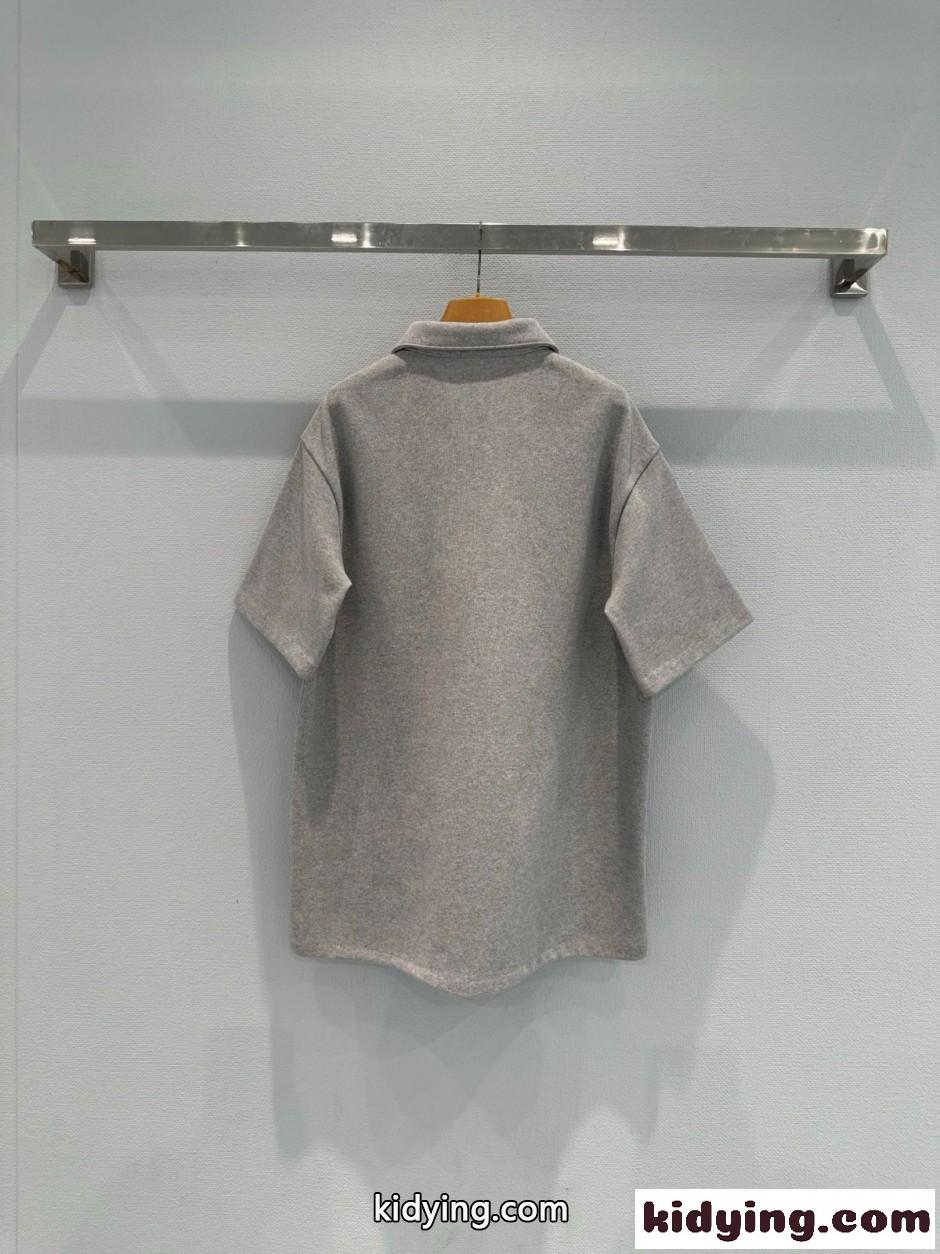 ハーフジップ コットンブレンド ポロシャツ ミュウミュウ Tシャツ コピー グレー-2