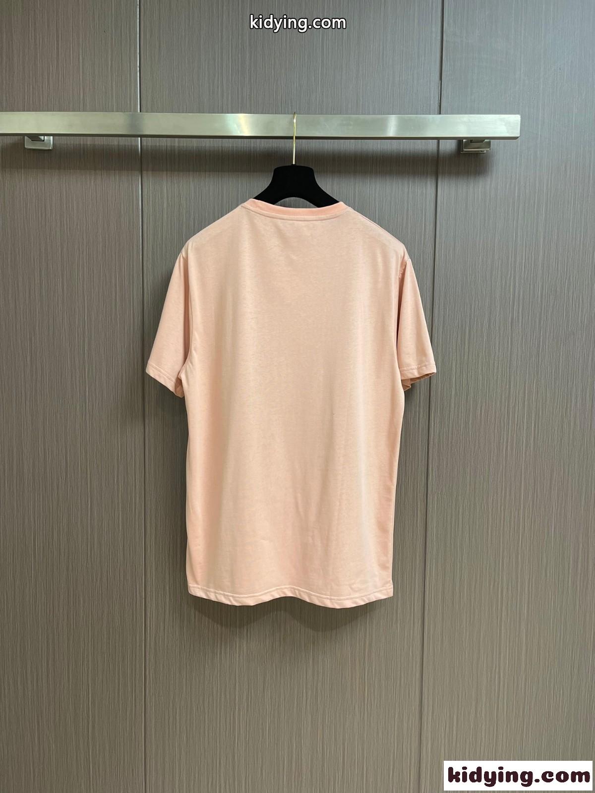 シンプル ロエベ Tシャツ 偽物 アナグラム 刺繍入り 半袖Tシャツ ピンク-0