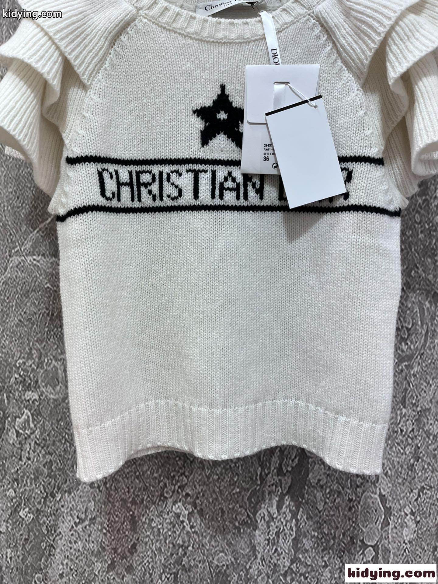 可愛い フェミニン ラッフル付き クリスチャン・ディオール セーター コピー 半袖-4