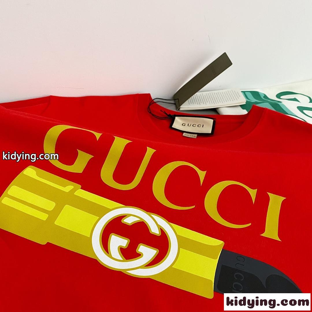 GUCCI リップスティック プリント コットン Tシャツ グッチ Tシャツ コピー 半袖-2