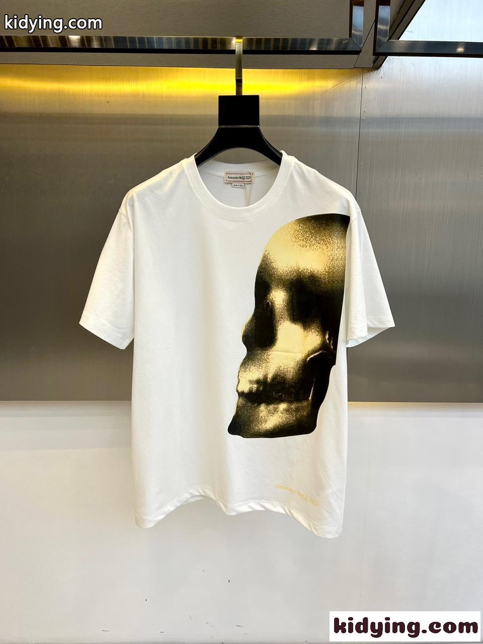 カジュアル スカルプリント 半袖Tシャツ アレキサンダー・マックイーン Tシャツ コピー ホワイト-0