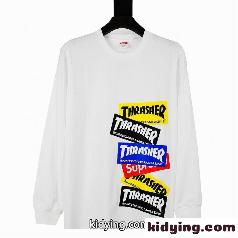 目立つ プリント クールネック プルオーバー 長袖Tシャツ シュプリーム Tシャツ コピー おしゃれ カジュアル ホワイト ブラック-1