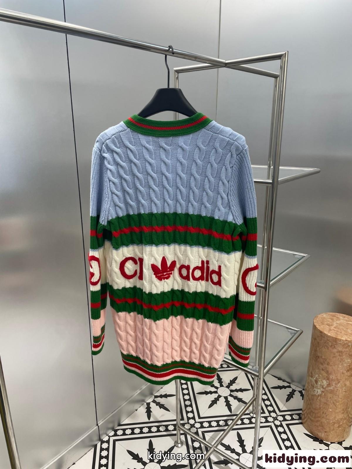 adidas x Gucci ウール ニットカーディガン グッチ カーディガン コピー 長袖 ゆったり-1