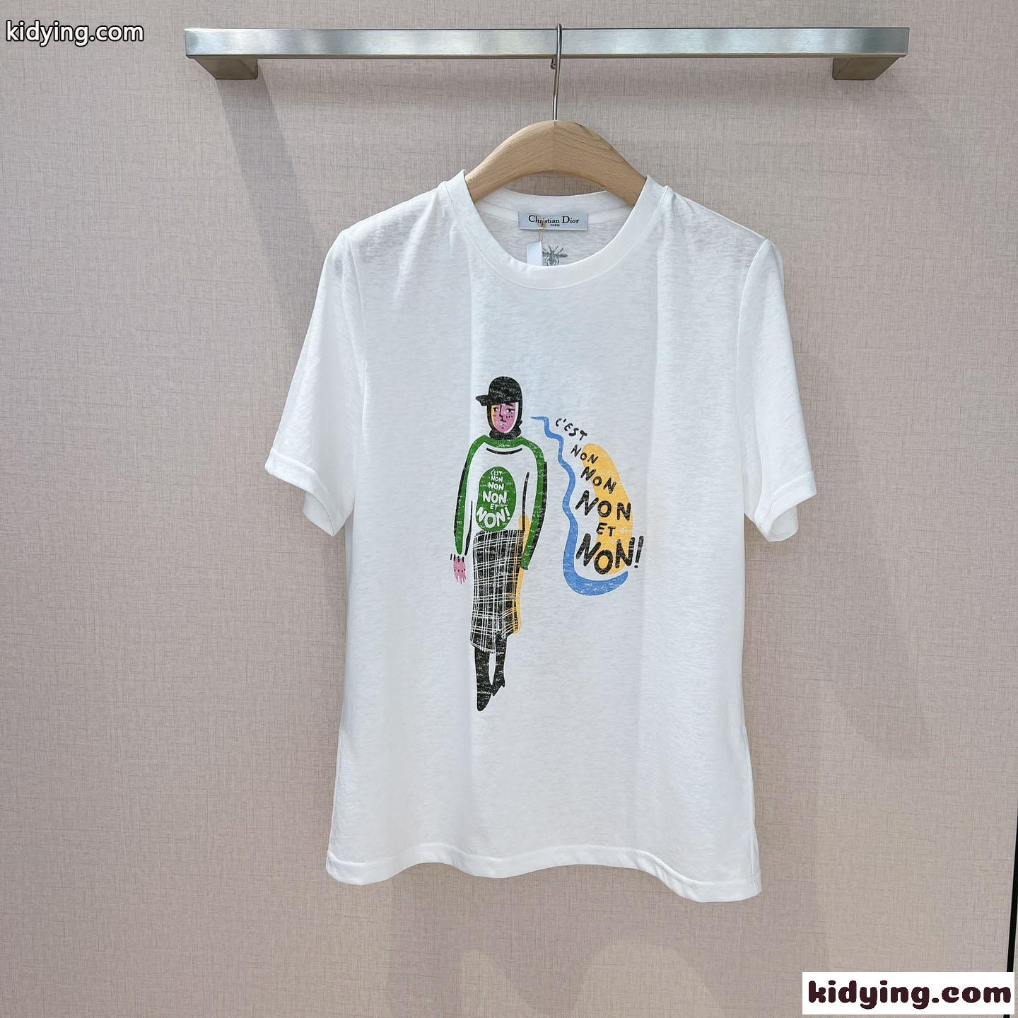 遊び心いっぱい プリント クルーネック 半袖Tシャツ クリスチャン・ディオール Tシャツ コピー-1