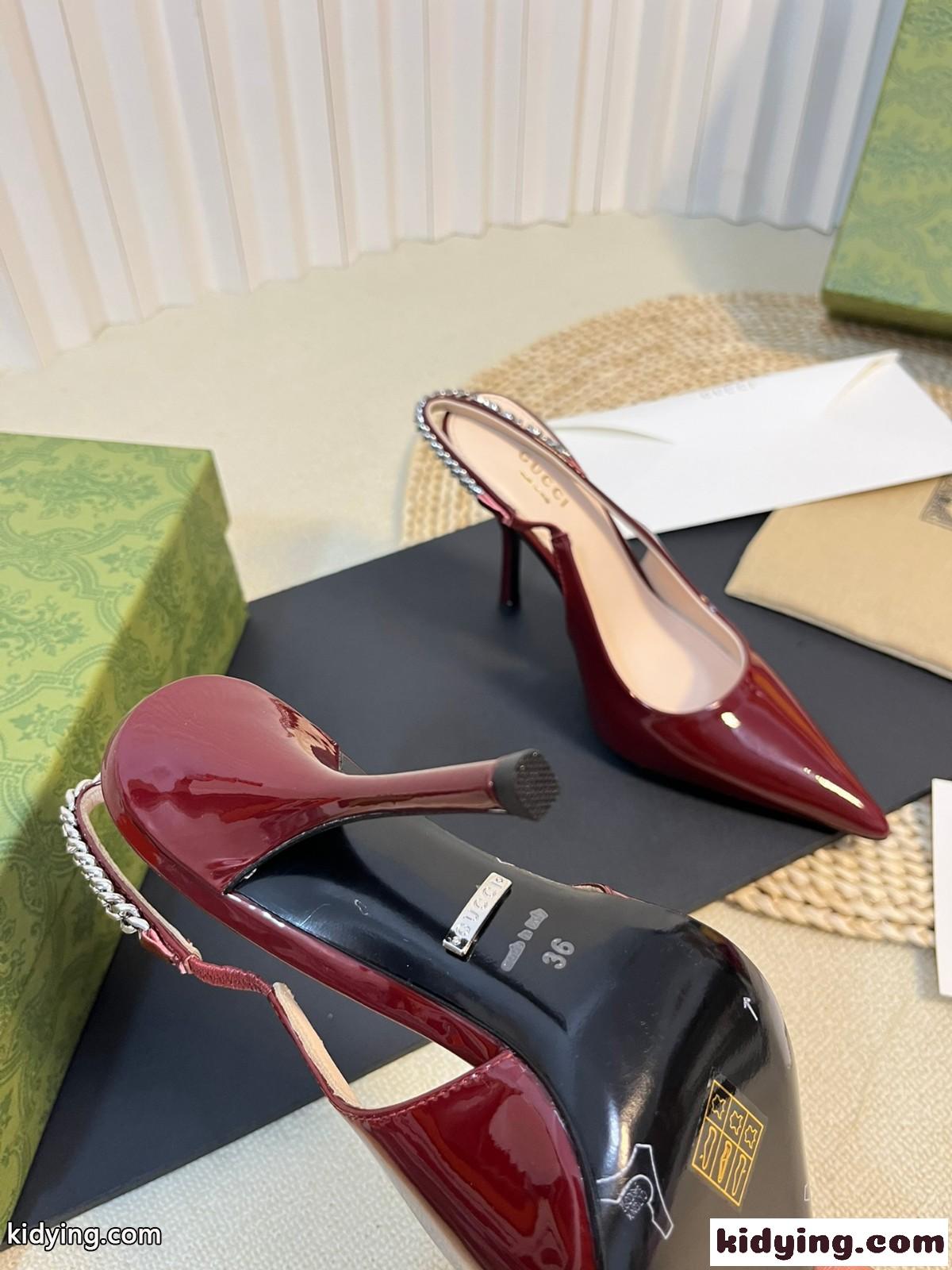 スリングバックパンプス グッチ パンプス スーパーコピー パテントレザー ワイン-4