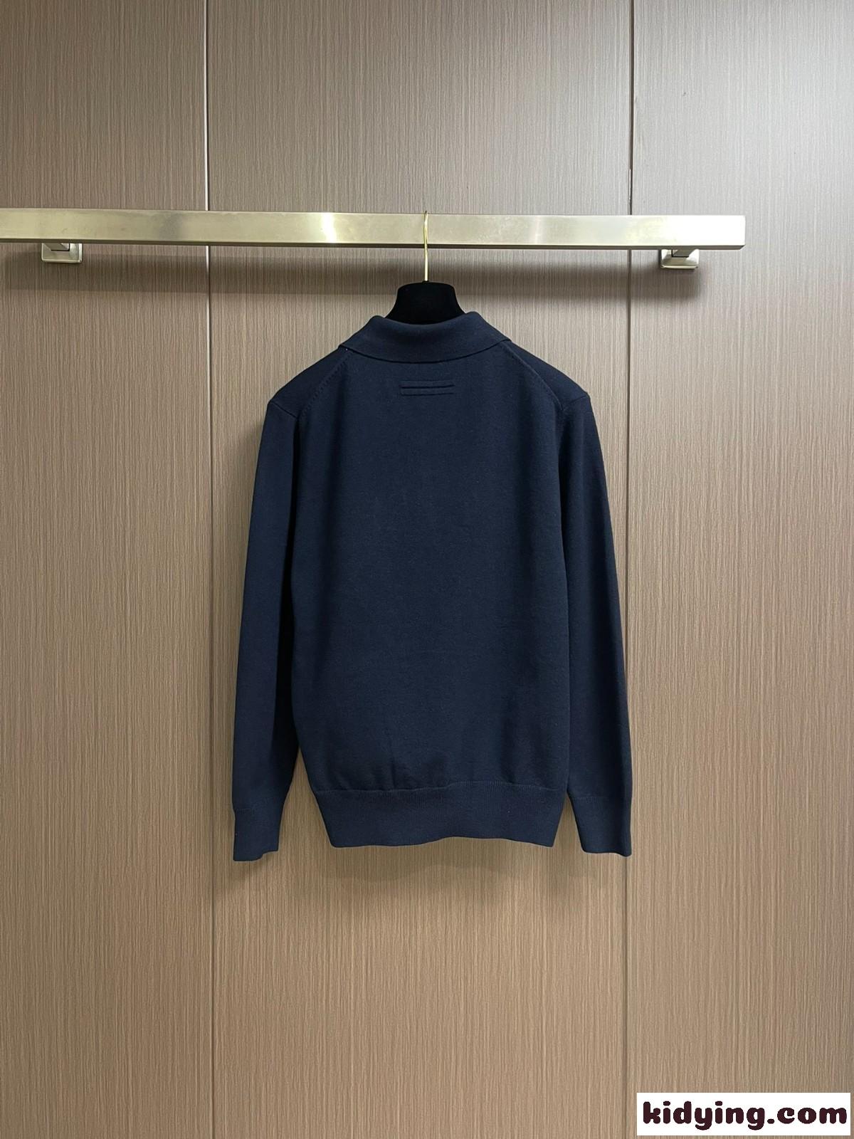シンプル 上品 ニット ポロシャツ エルメネジルド・ゼニア Tシャツ コピー ネイビー-0