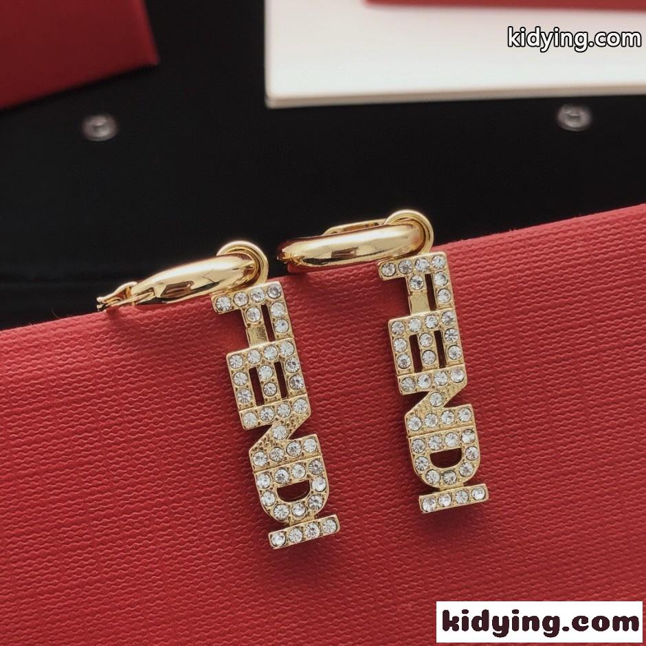 FENDI ロゴ ラインストーン ピアス フェンディ イヤリング 偽物-2