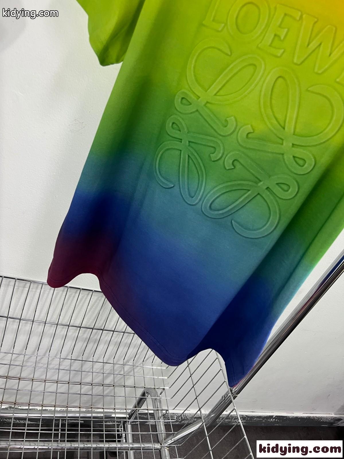 カジュアル おしゃれ ユニセックス レインボー アナグラム 半袖Tシャツ ロエベ Tシャツ コピー-2