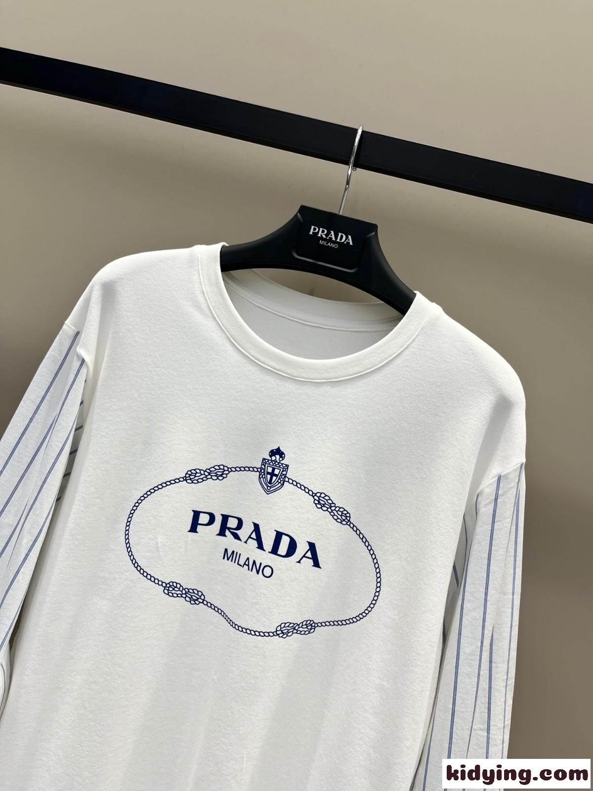 おしゃれ 切り替え長袖Tシャツ クルーネックプラダ Tシャツ コピー-1