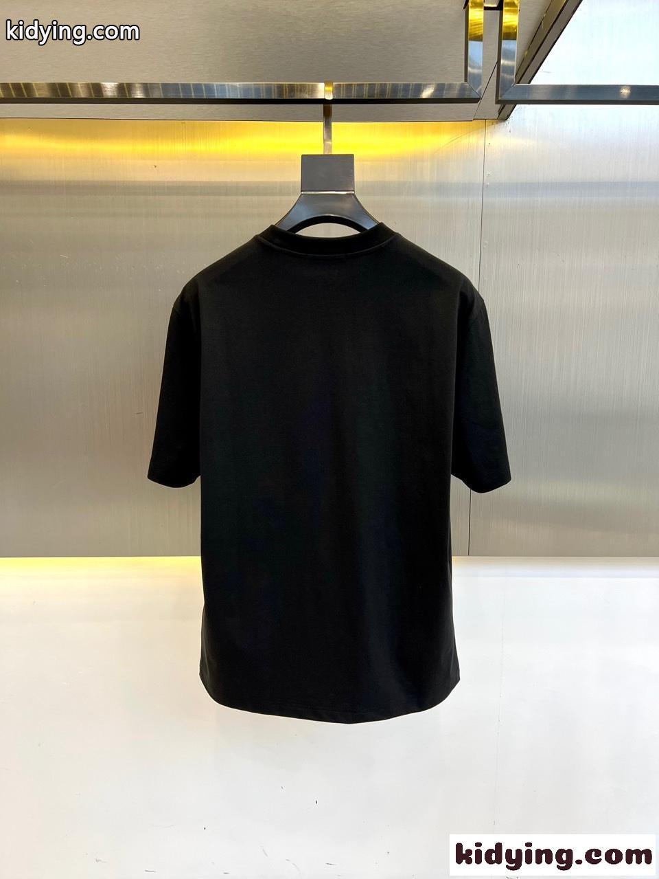 カジュアル コットン 半袖Tシャツ アルマーニ Tシャツ コピー クルーネック ブラック-3