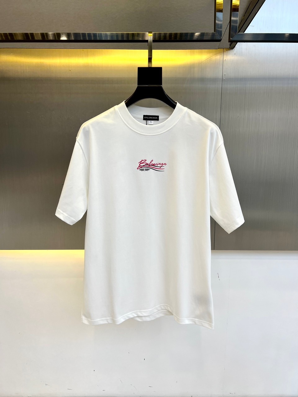 カジュアル ロゴプリント バレンシアガ Tシャツ 偽物 クルーネック コットン ホワイト-0