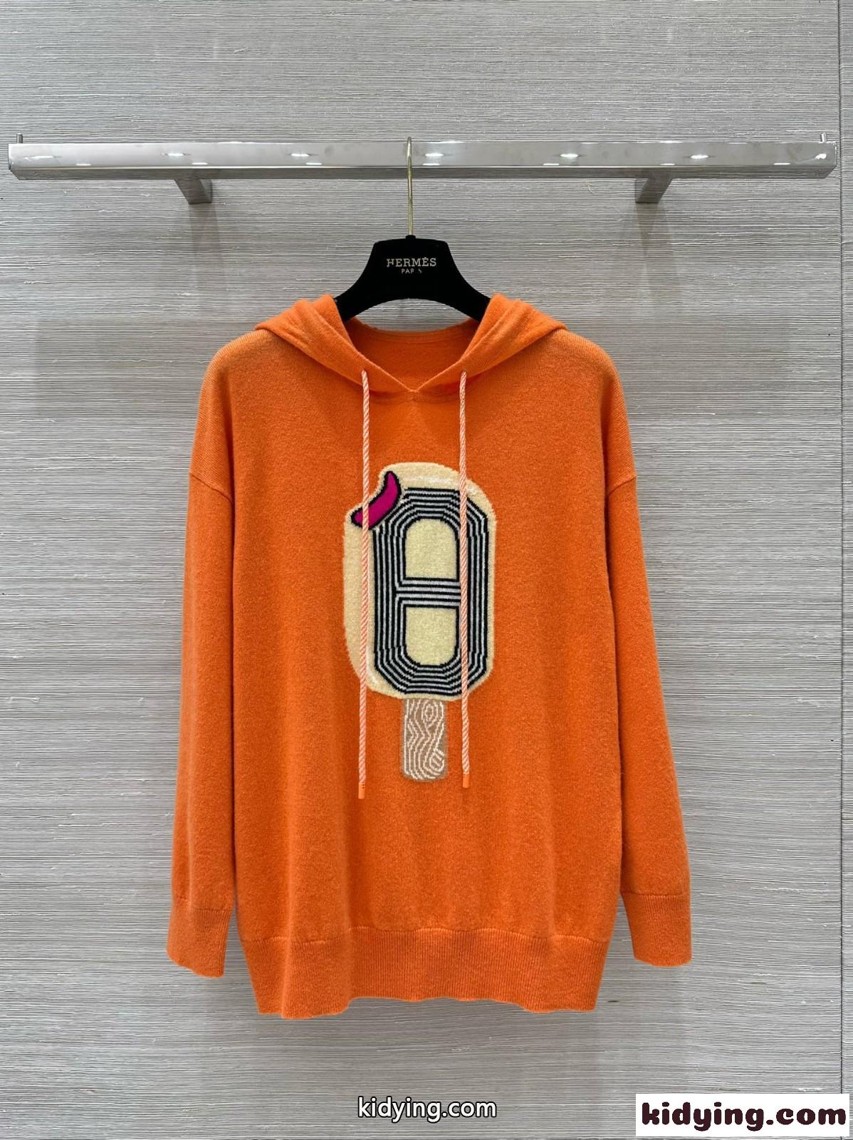 ファニーアイスクリーム カシミヤ フーディー エルメス パーカー コピー オレンジ-2