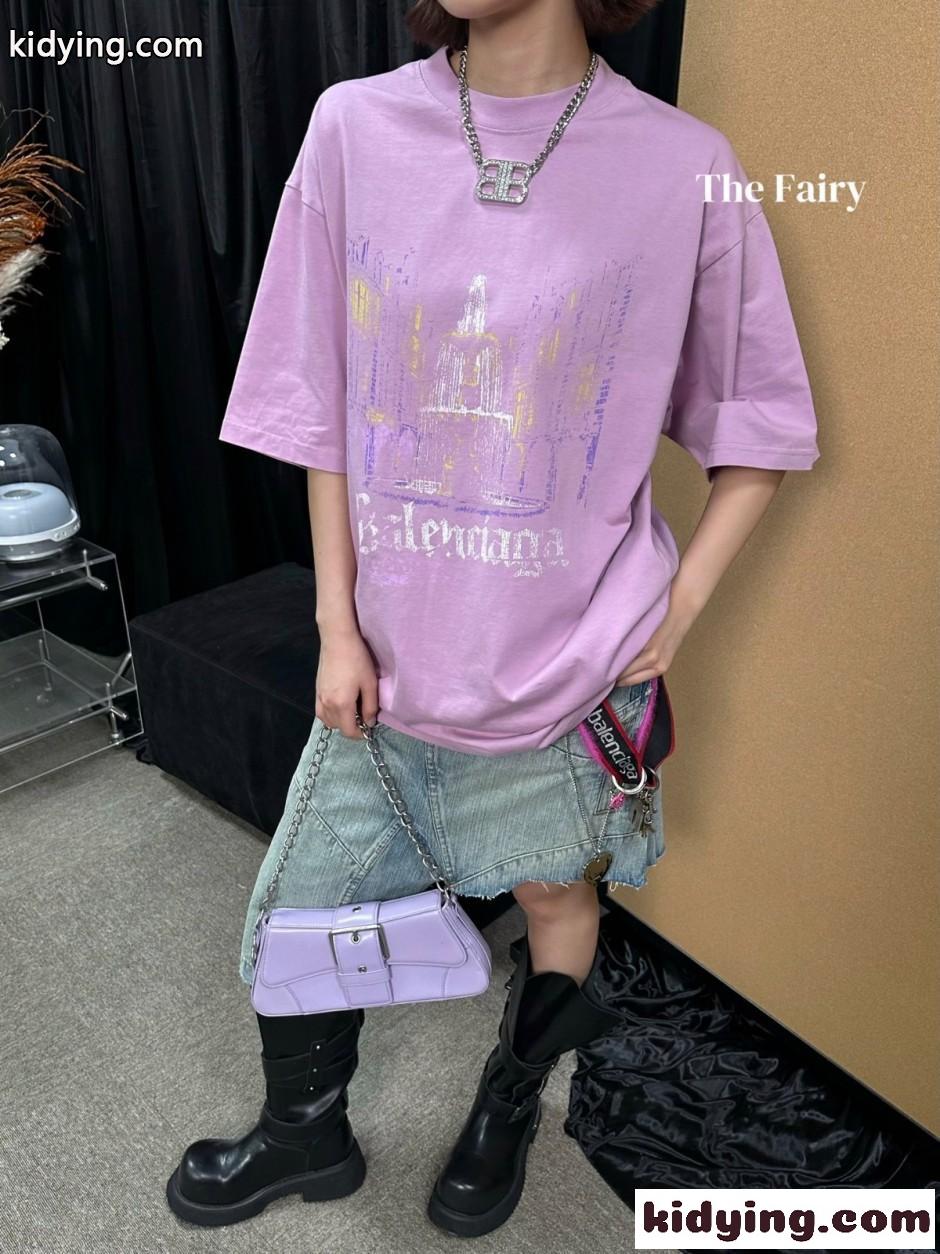 グラフィックプリント クルーネック 半袖Tシャツ バレンシアガ Tシャツ 偽物 ユニセックス-4