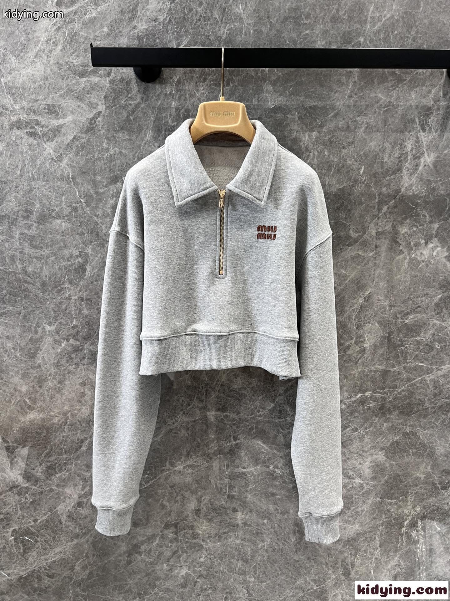 ハーフファスナー付 コットン スウェットシャツ ミュウミュウ Tシャツ コピー-0