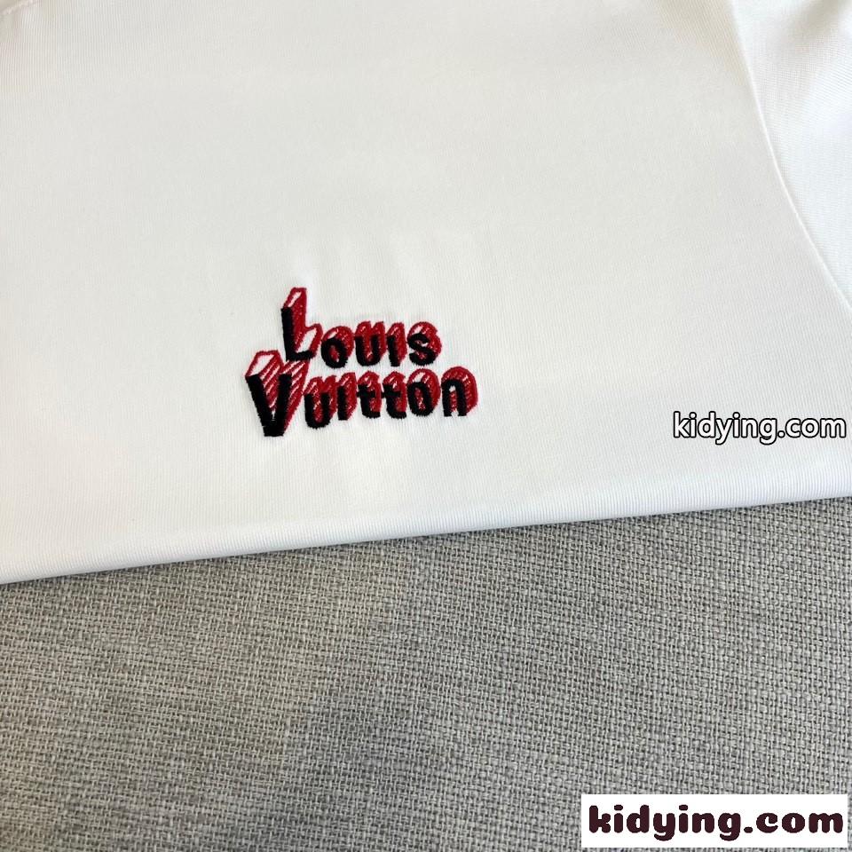シンプル 洗練された ロゴ 半袖Tシャツ ルイ・ヴィトン Tシャツ 偽物 ホワイト-2