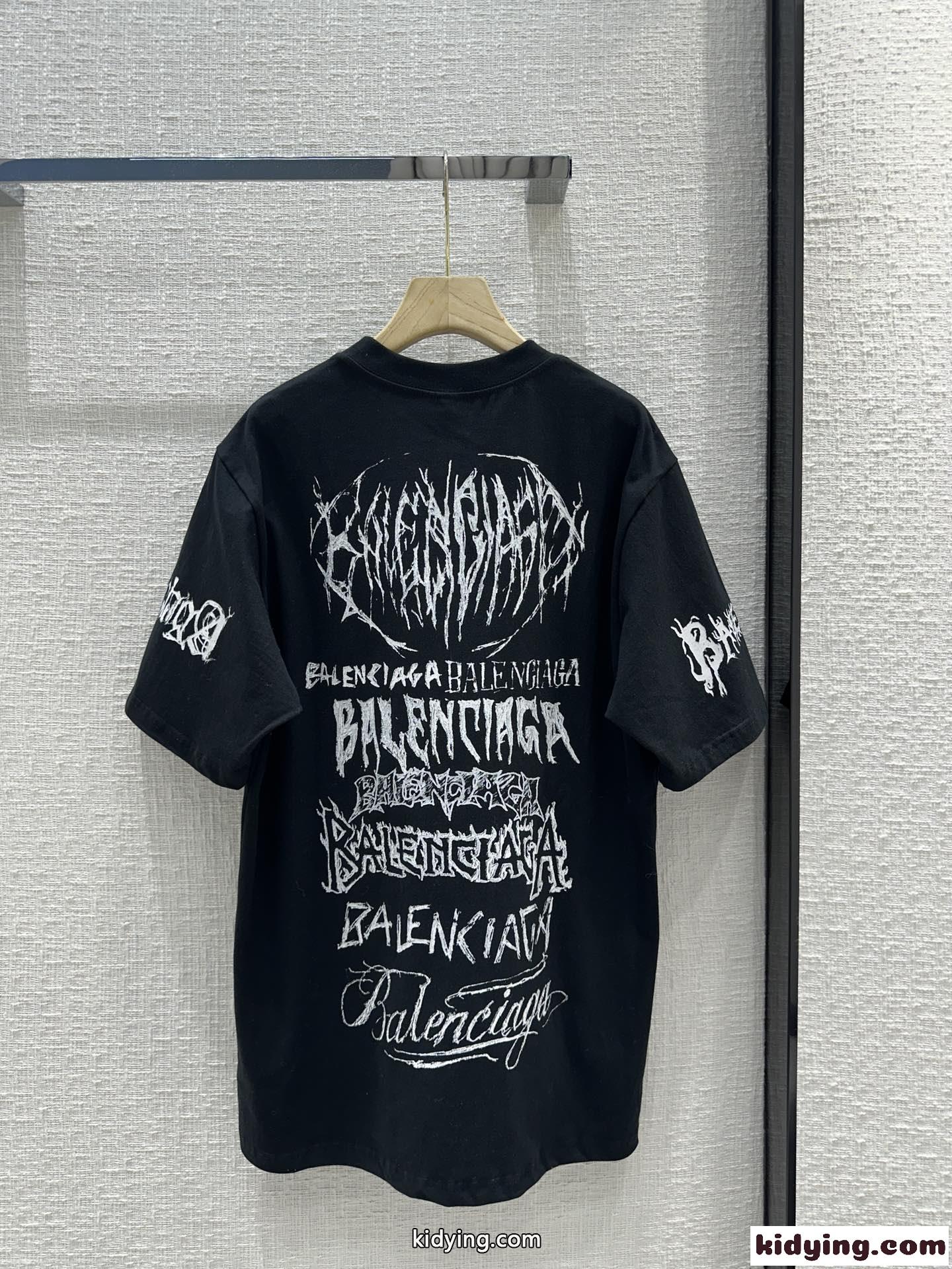 人気 オーバーサイズ 半袖Tシャツ バレンシアガ Tシャツ 偽物 ユニセックス ブラック-4