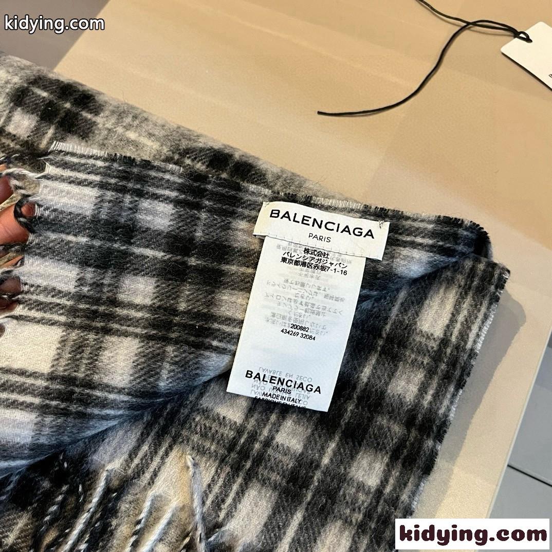 定番 ロゴ入り チェック柄 お洒落 バレンシアガ スカーフ 偽物 カシミヤ マフラー-5