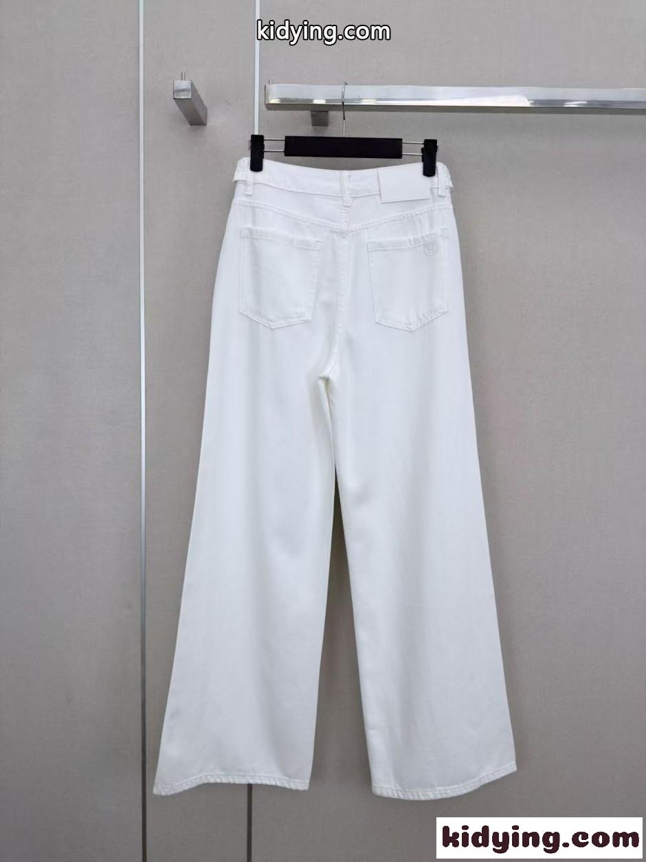 洗練された ビジューボタン デニムパンツ エルメス ジーンズ コピー ホワイト-1