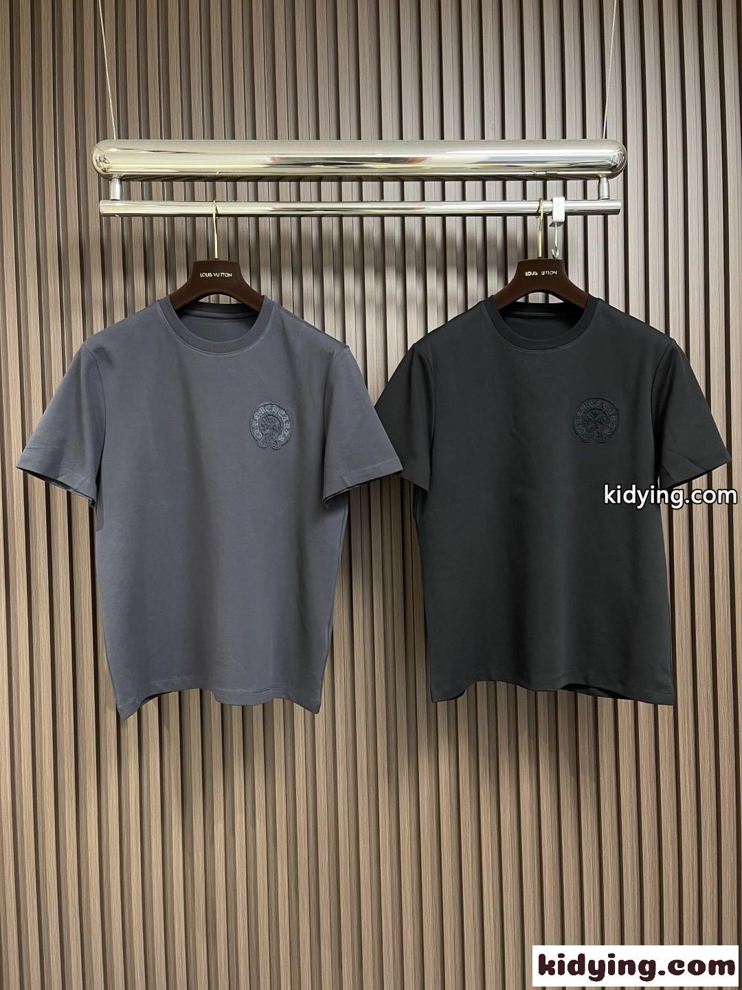 クロムハーツ Tシャツ 偽物 カジュアル 刺繍入り クルーネック 半袖Tシャツ コットン-0