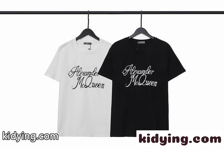 シンプル ロゴ おしゃれ クルーネック アレキサンダー・マックイーン  半袖Tシャツ コピー 快適 カジュアル ホワイト ブラック-0