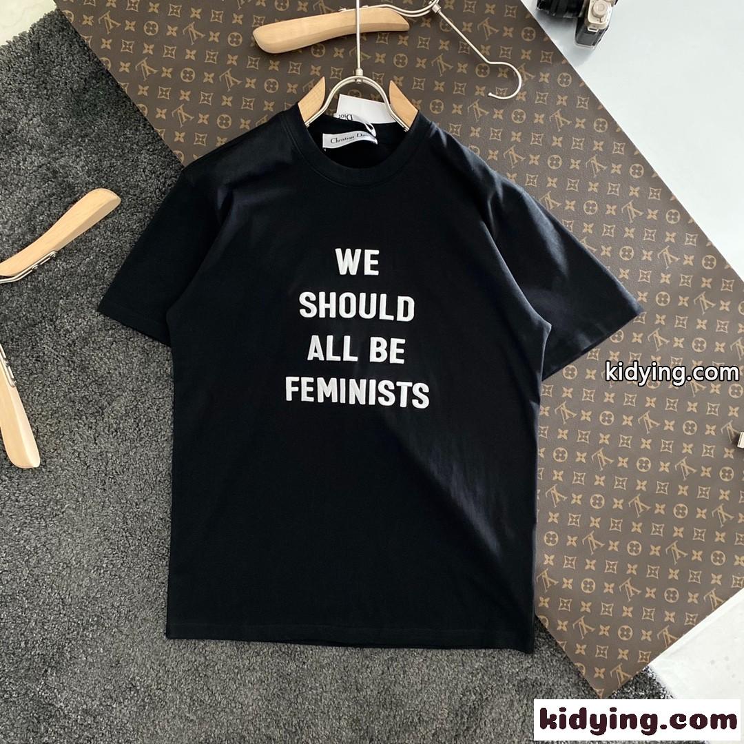 定番 ベーシック 英字刺繍 ゆったり クリスチャン・ディオール 半袖tシャツ コピー ラウンドネック ホワイト ブラック-0