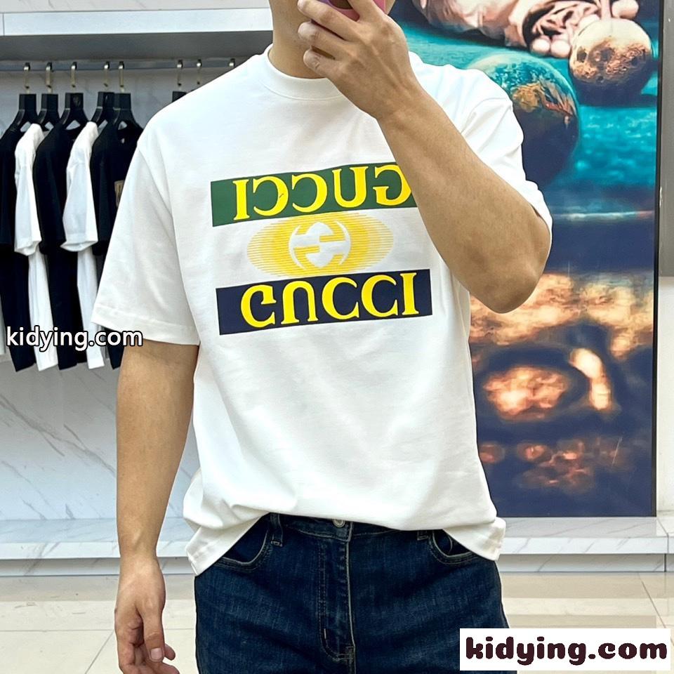 カジュアル ロゴプリント グッチ Tシャツ コピー クルーネック 半袖Tシャツ ホワイト-1