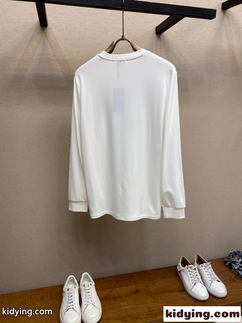 洗練された YSLロゴ 長袖Tシャツ イヴ・サンローラン Tシャツ 偽物 ホワイト-1