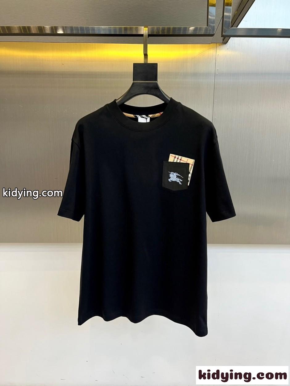 カジュアル ロゴ コットン 半袖Tシャツ バーバリー Tシャツ 偽物 ブラック-1