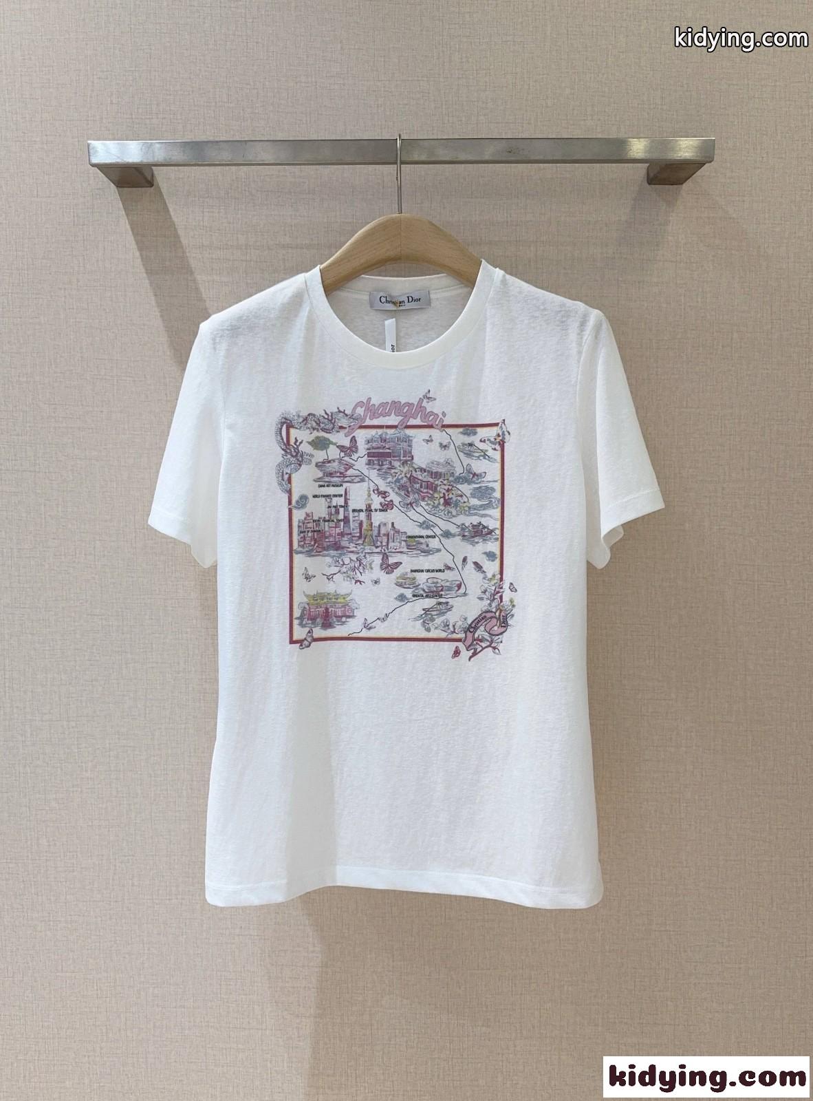 おしゃれ プリント クリスチャン・ディオール Tシャツ 偽物 クルーネック-0