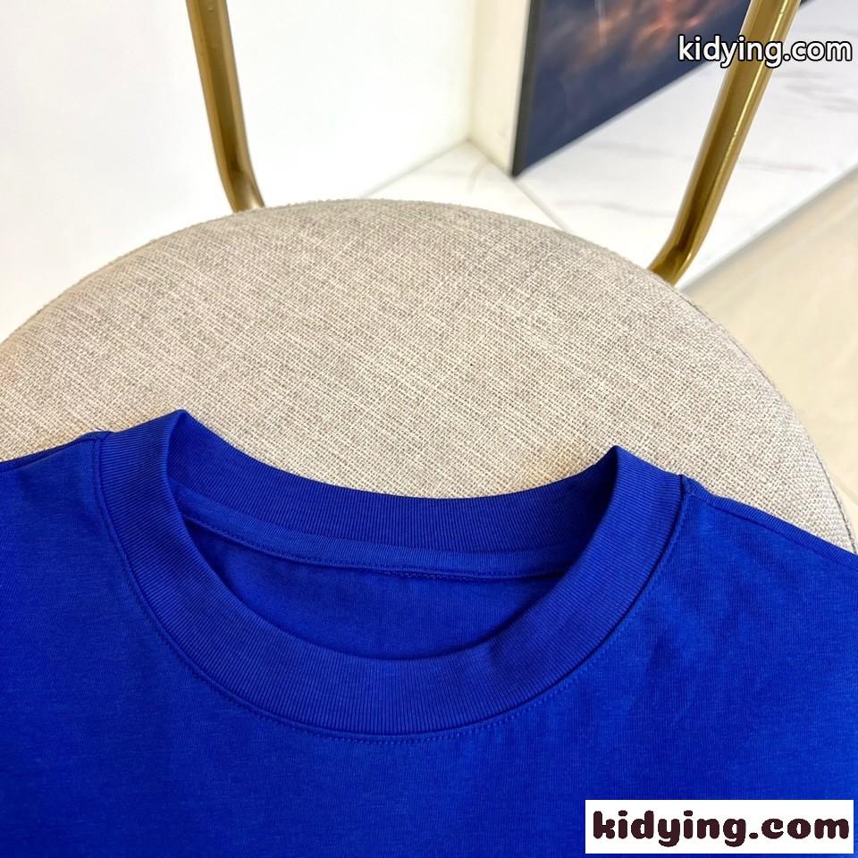 シンプル 着回し ロゴ クルーネック 半袖Tシャツ バレンシアガ Tシャツ コピー ブルー-0