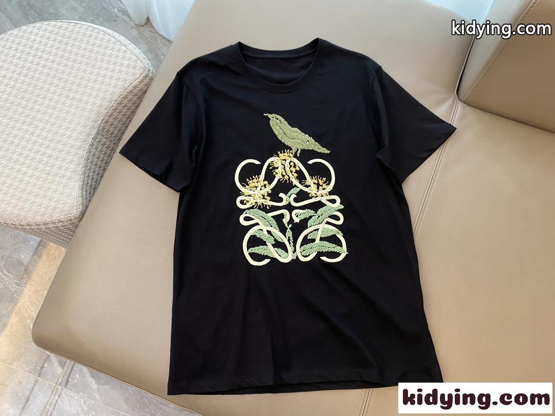 定番 ゆったり ラウンドネック ロエベ 半袖tシャツ コピー シンプル 合わせやすい 刺繍入り ブラック-2