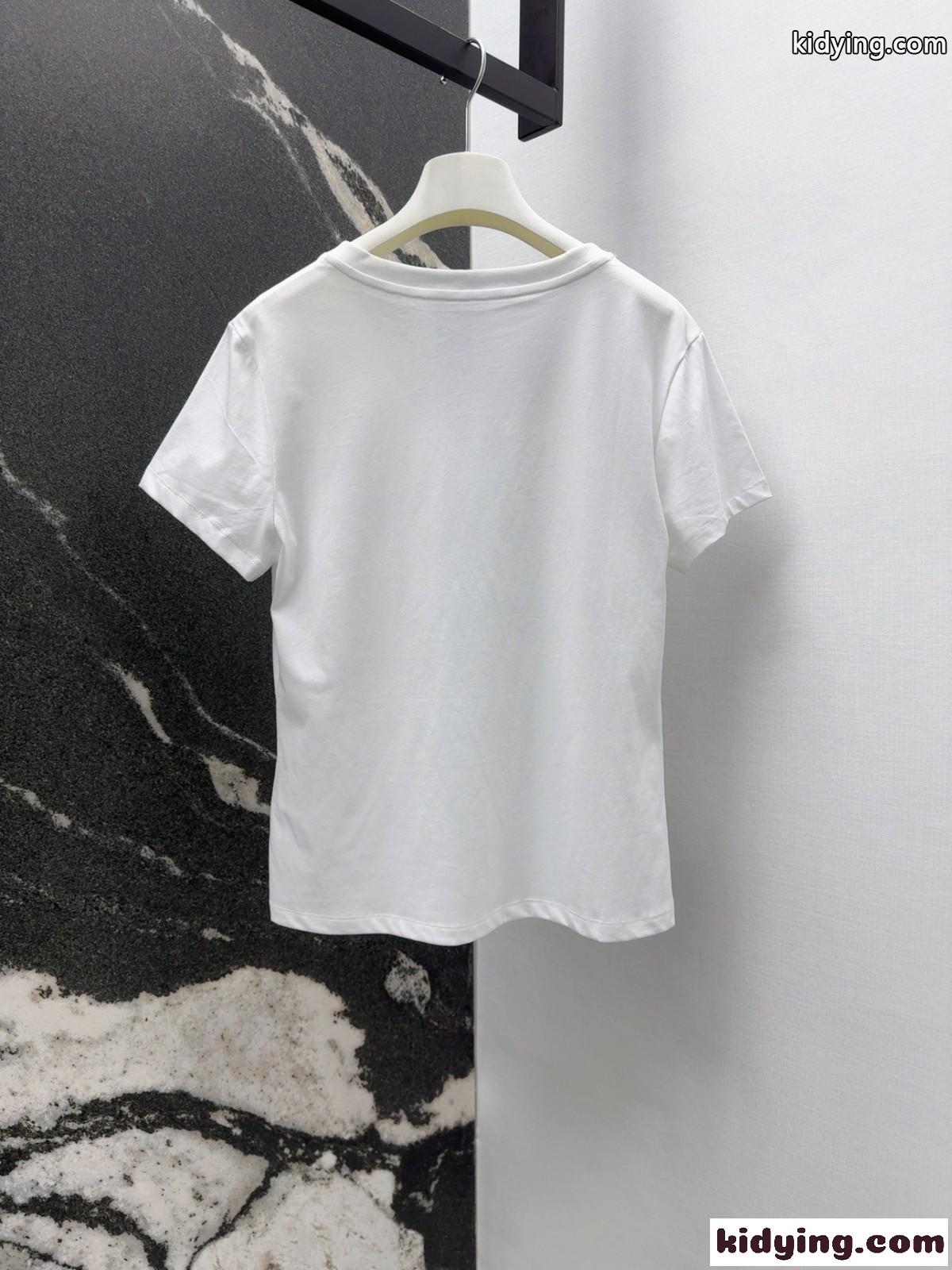 シンプル ロゴ刺繍 Vネック 半袖Tシャツ ラルフローレン Tシャツ コピー ホワイト-4