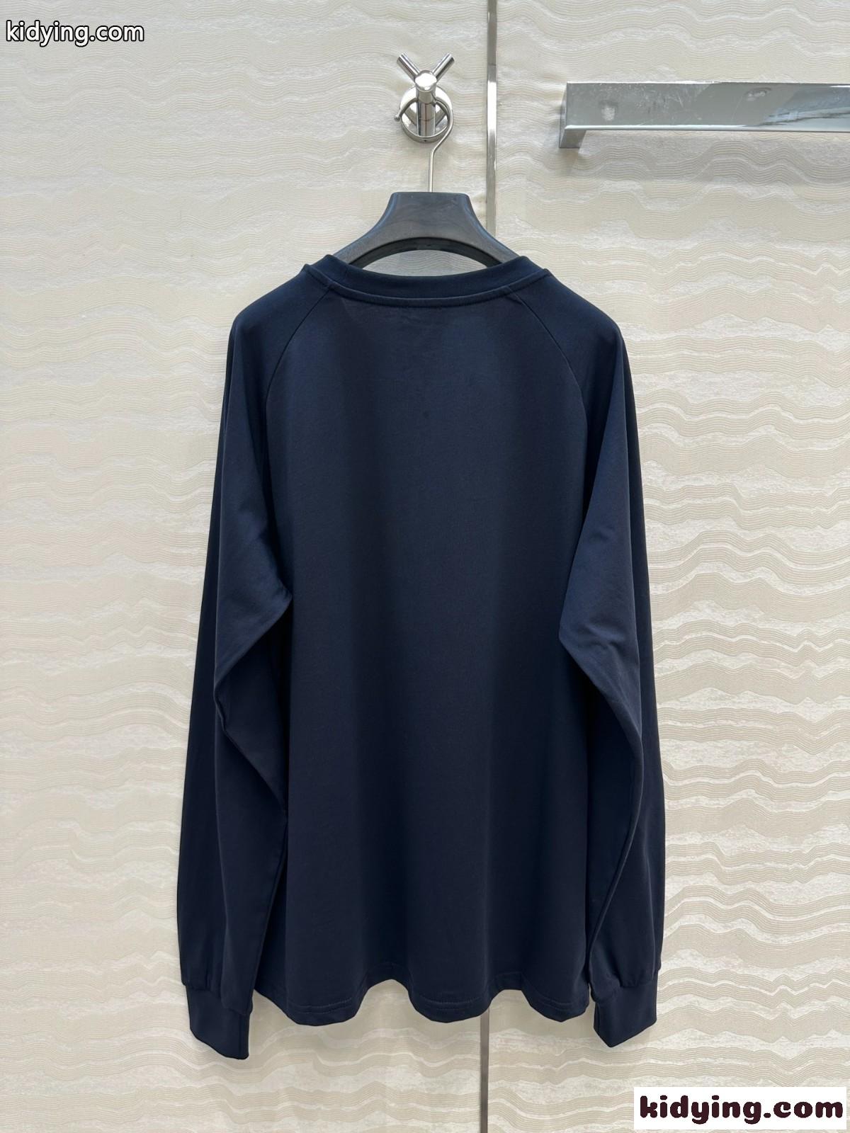 定番 カジュアル コットン 長袖Tシャツ セリーヌ Tシャツ 偽物 ネイビー-4