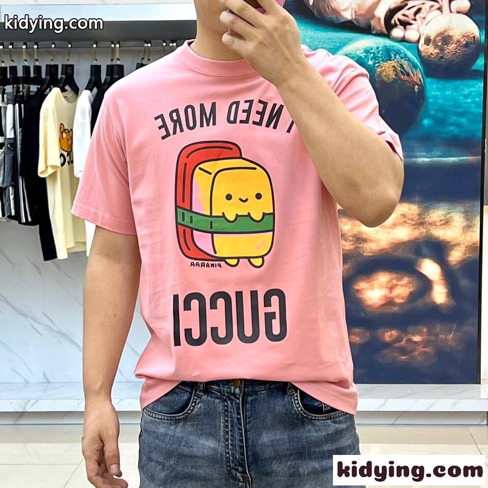 男女兼用 可愛い アニマルプリント 半袖Tシャツ グッチ Tシャツ コピー ピンク-1