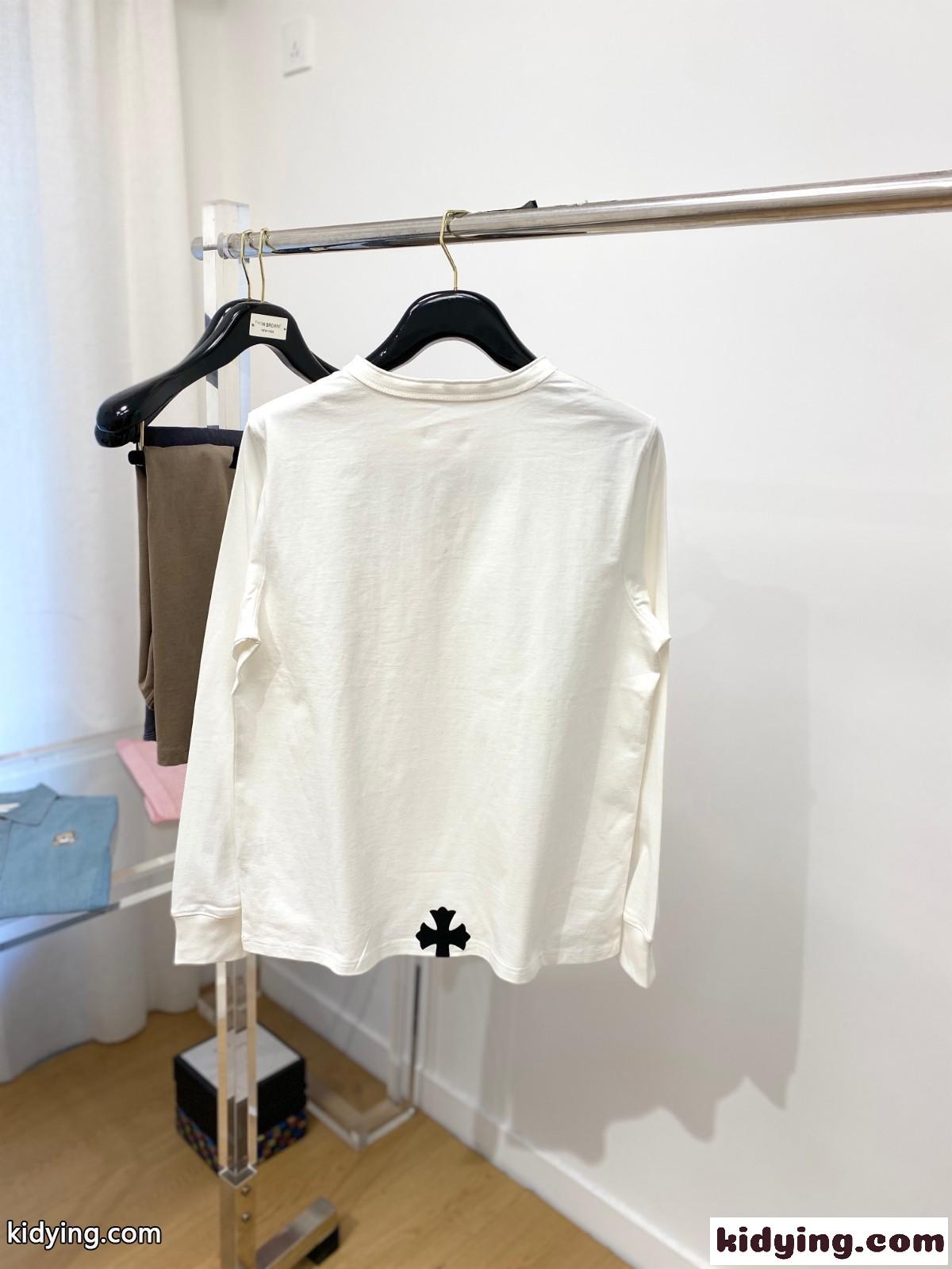 クロムハーツ Tシャツ 偽物 カジュアル クロスパッチ 長袖Tシャツ ホワイト-4