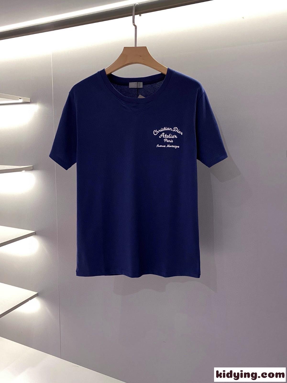 ロゴ 刺繍入り コットン ラウンドネック クリスチャン・ディオール Tシャツ コピー 半袖 トップス-1