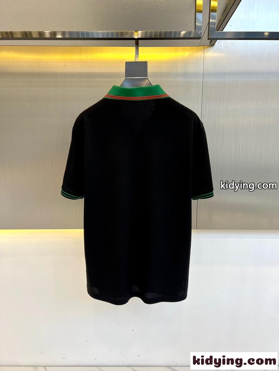カジュアル 上品 ピマコットン 半袖 ポロシャツ グッチ Tシャツ 偽物 ブラック-3