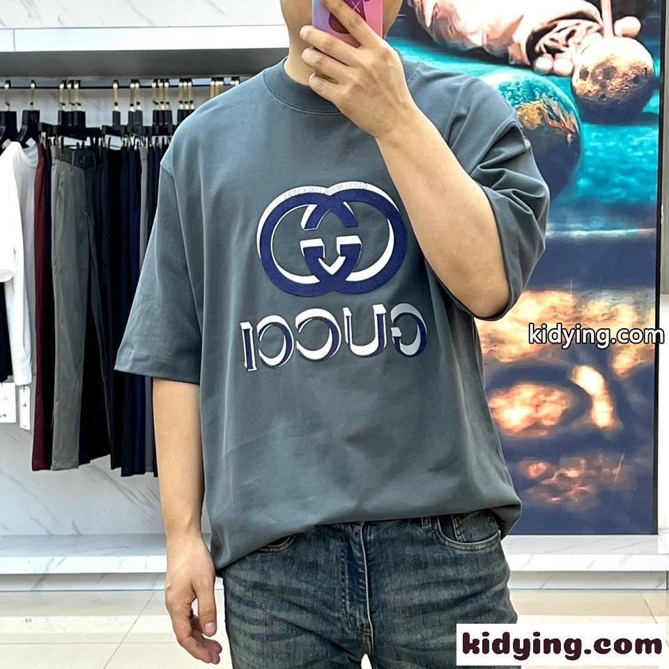 コットンジャージ リラックス 半袖Tシャツ グッチ Tシャツ コピー グレー-1