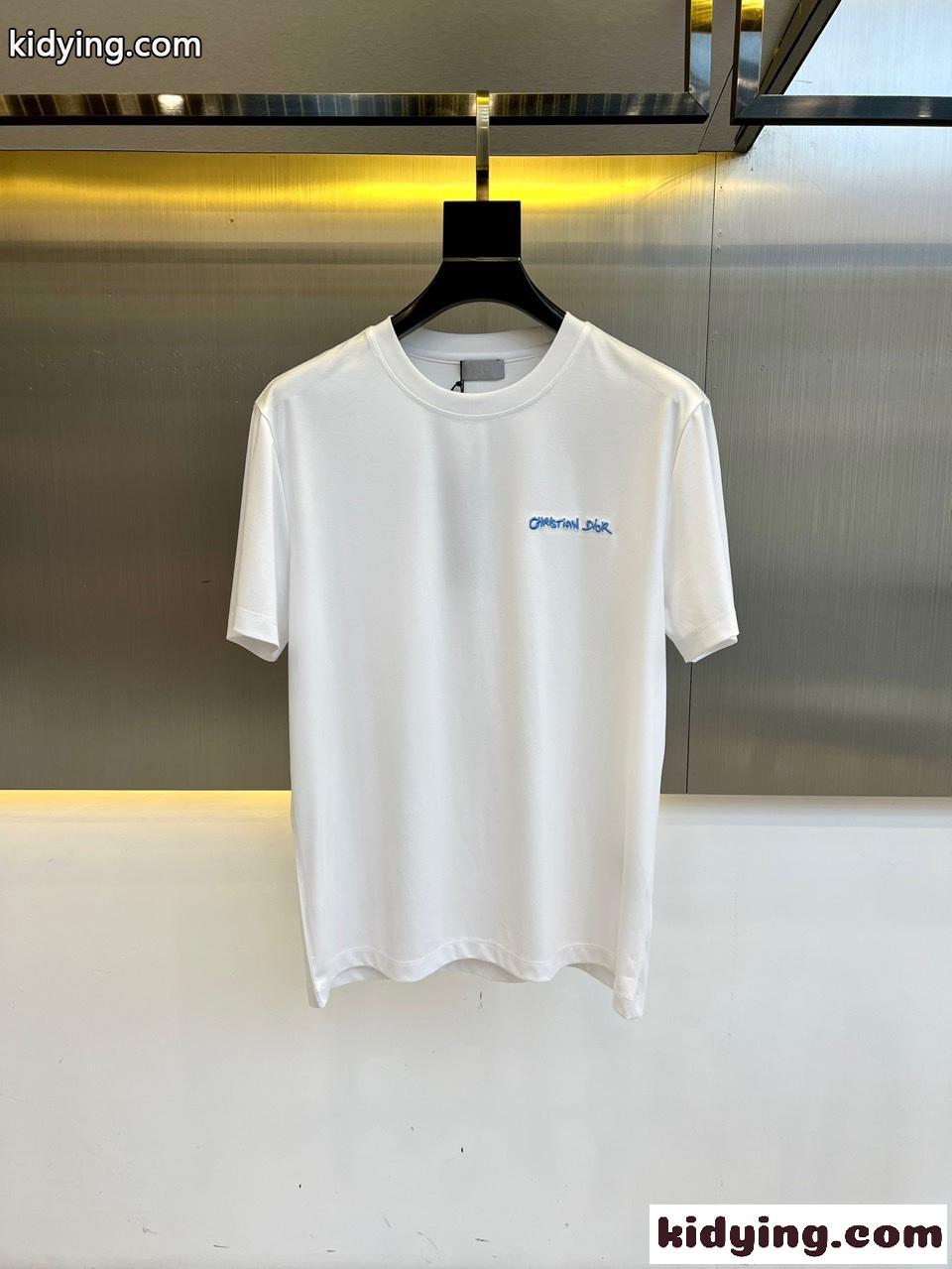 洗練された 上品 ロゴ刺繍 クルーネック クリスチャン・ディオール Tシャツ 偽物 ホワイト-0